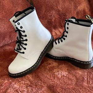 Dr. Martens White Combat Boots with Black Accents